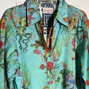 TIZZIE Ocean-Themed Button-Up Shirt